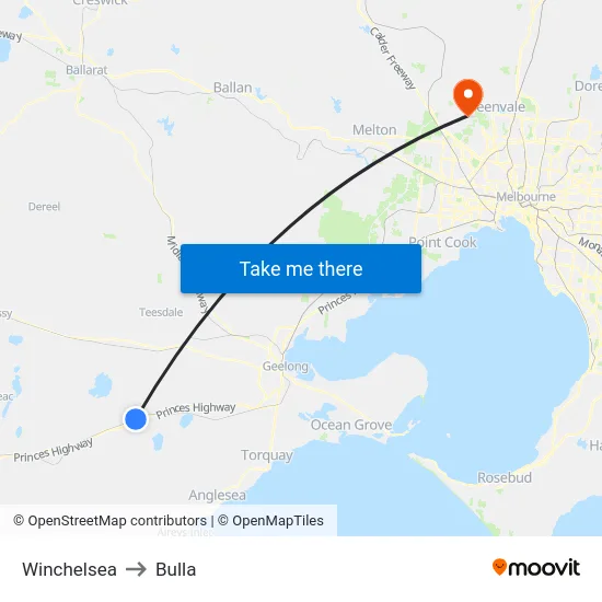 Winchelsea to Bulla map