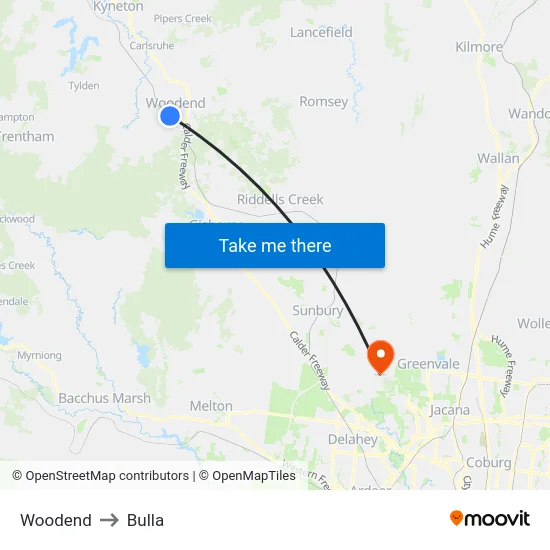 Woodend to Bulla map