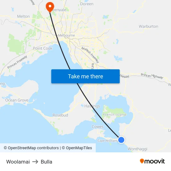 Woolamai to Bulla map