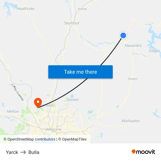 Yarck to Bulla map