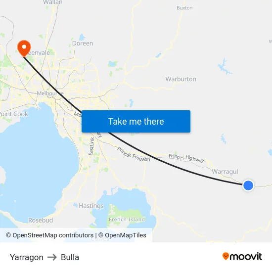 Yarragon to Bulla map