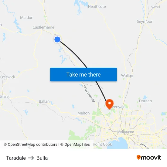Taradale to Bulla map