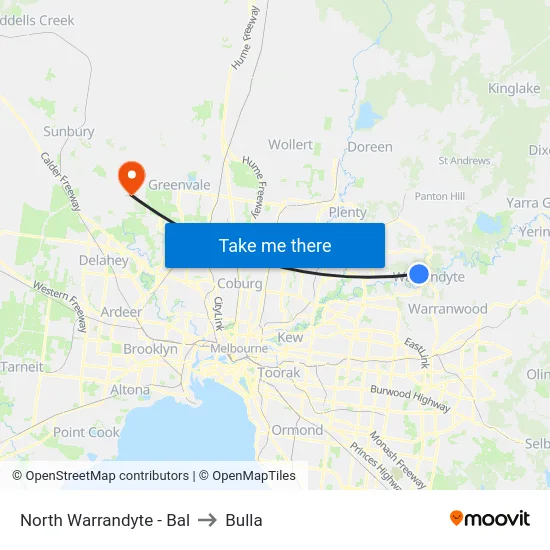 North Warrandyte - Bal to Bulla map