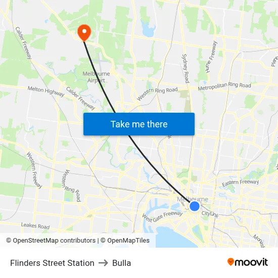 Flinders Street Station to Bulla map