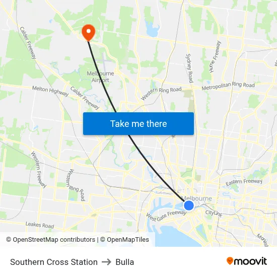 Southern Cross Station to Bulla map