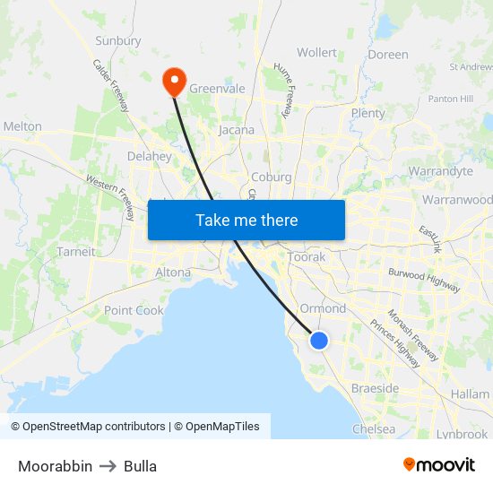 Moorabbin to Bulla map