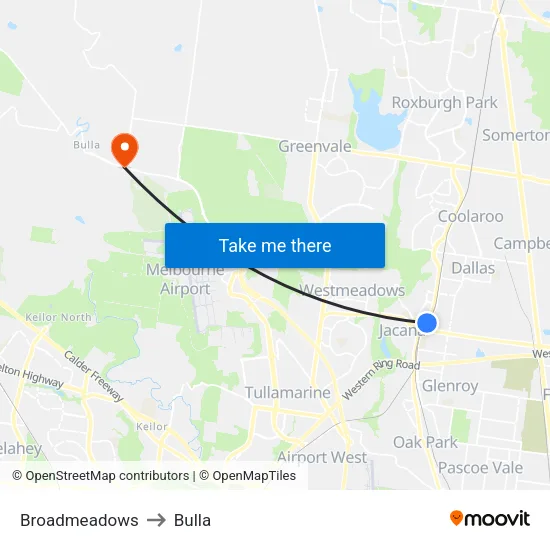 Broadmeadows to Bulla map