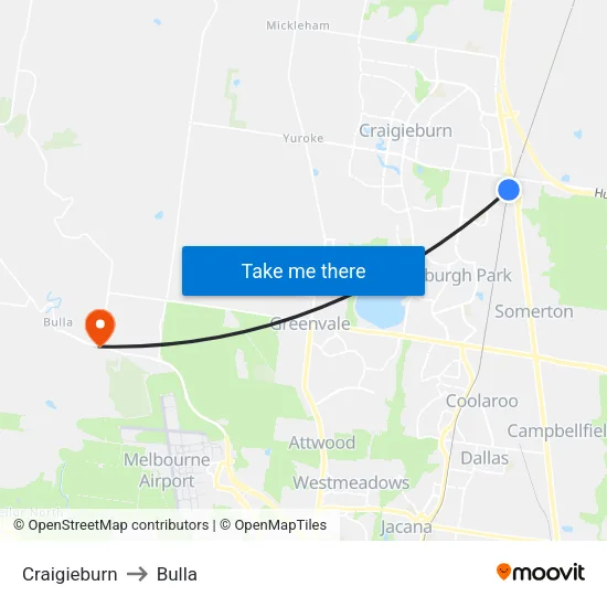 Craigieburn to Bulla map
