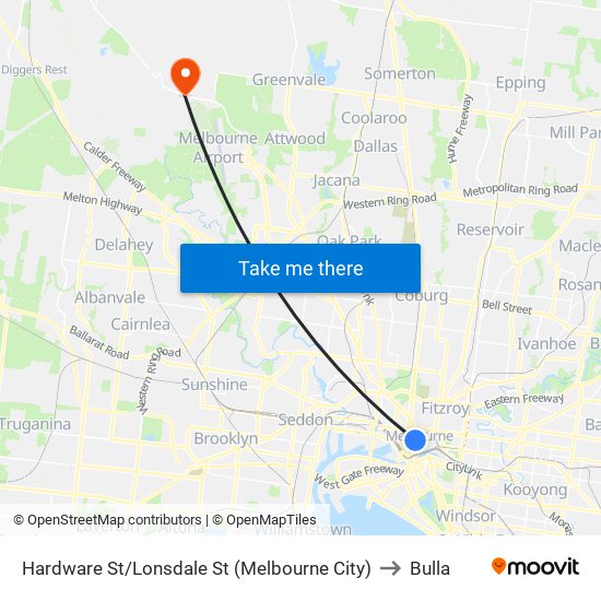 Hardware St/Lonsdale St (Melbourne City) to Bulla map