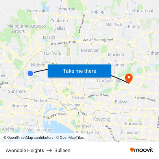 Avondale Heights to Bulleen map