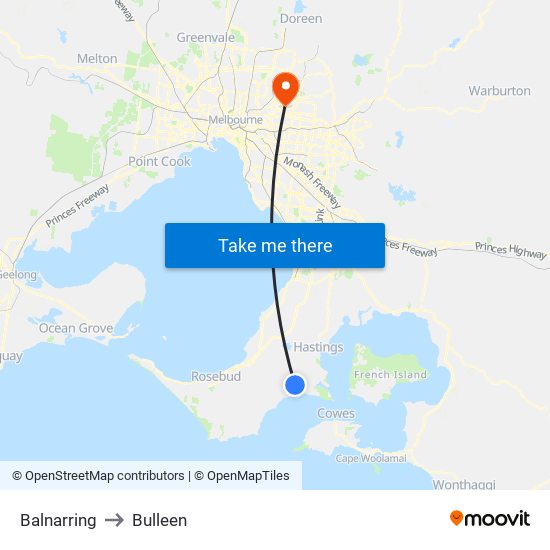 Balnarring to Bulleen map