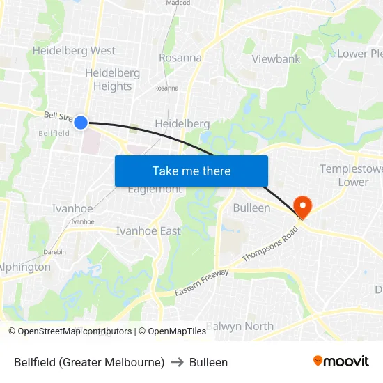 Bellfield (Greater Melbourne) to Bulleen map