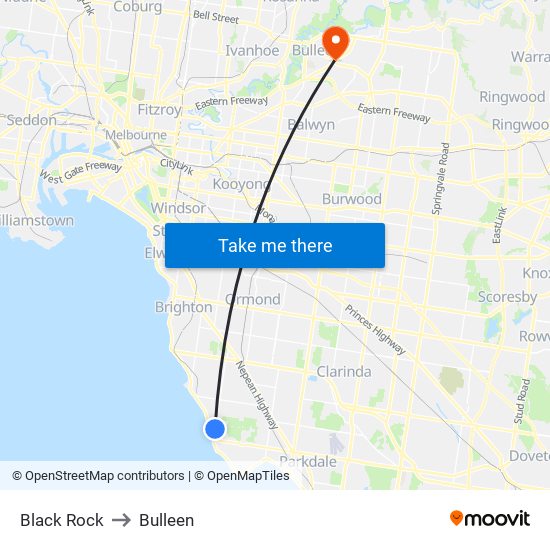 Black Rock to Bulleen map