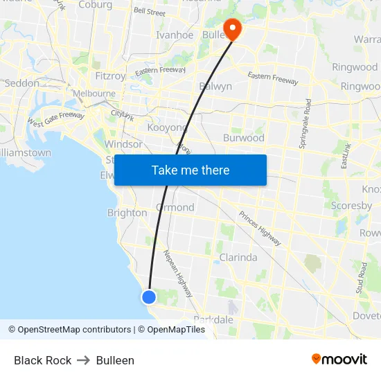 Black Rock to Bulleen map