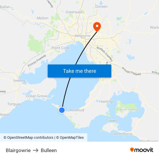 Blairgowrie to Bulleen map