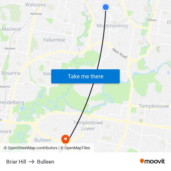 Briar Hill to Bulleen map