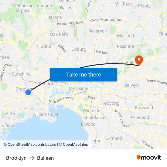 Brooklyn to Bulleen map
