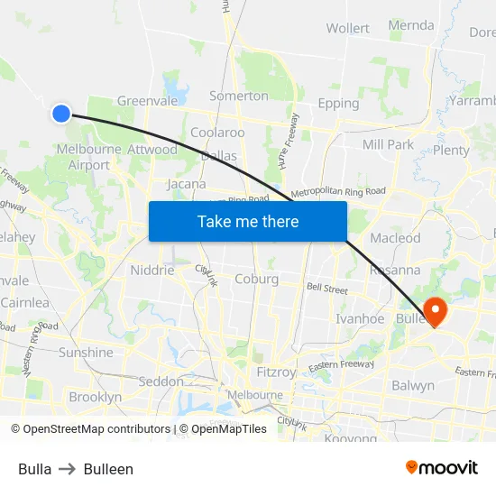 Bulla to Bulleen map