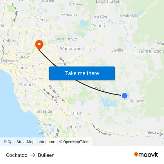 Cockatoo to Bulleen map