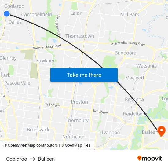Coolaroo to Bulleen map