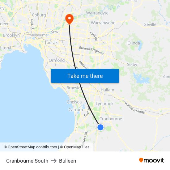 Cranbourne South to Bulleen map