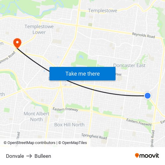 Donvale to Bulleen map
