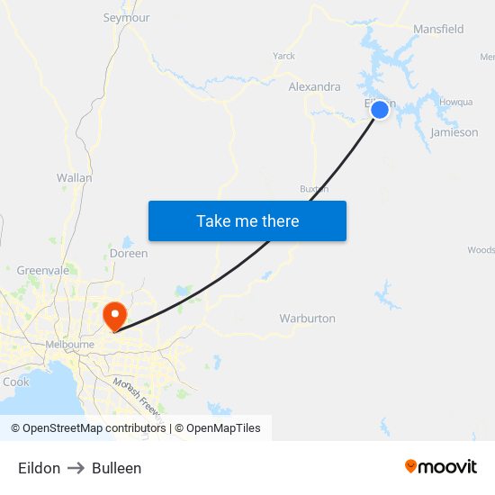 Eildon to Bulleen map