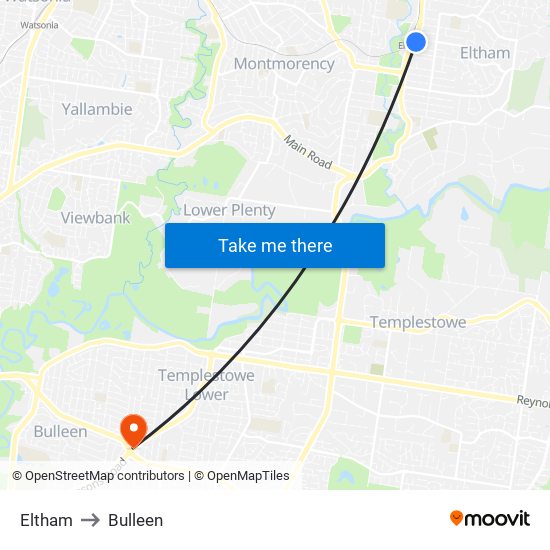 Eltham to Bulleen map