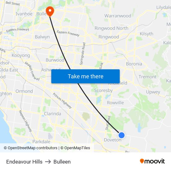 Endeavour Hills to Bulleen map