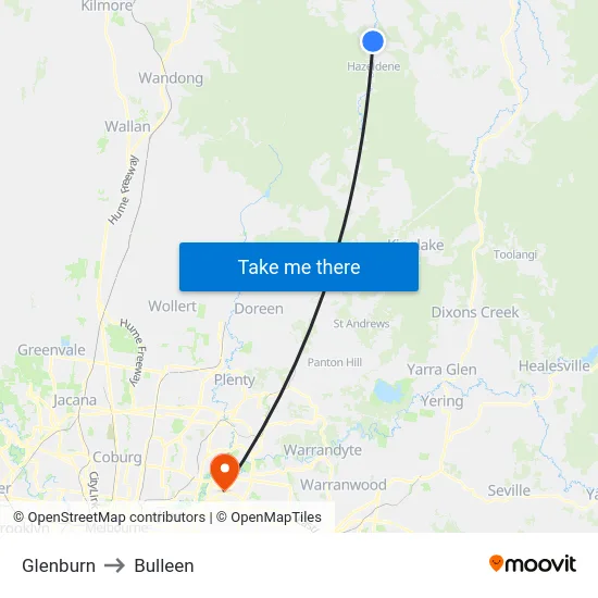 Glenburn to Bulleen map