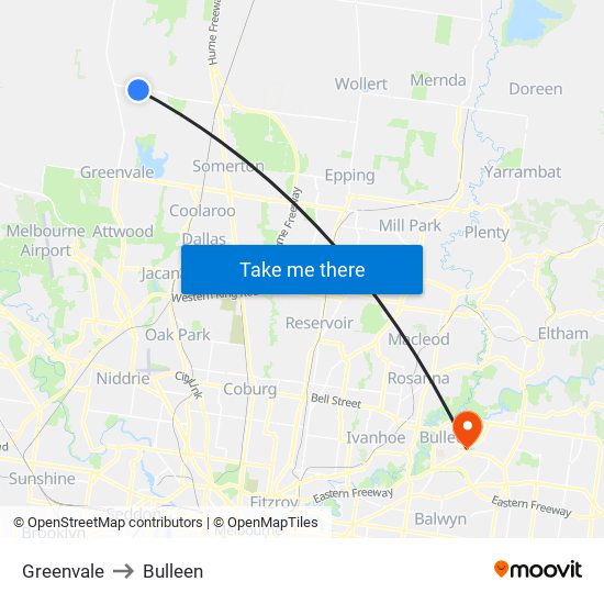 Greenvale to Bulleen map