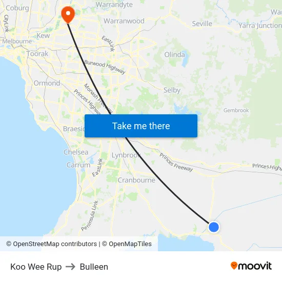 Koo Wee Rup to Bulleen map