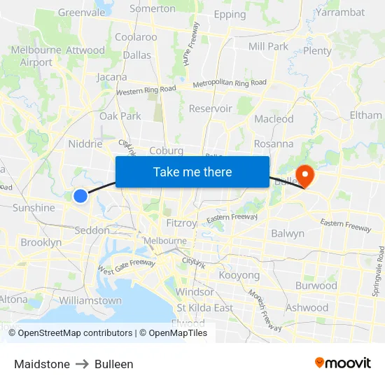 Maidstone to Bulleen map