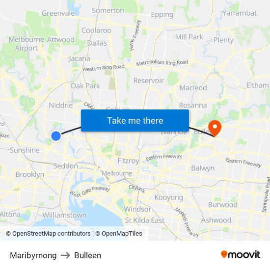 Maribyrnong to Bulleen map