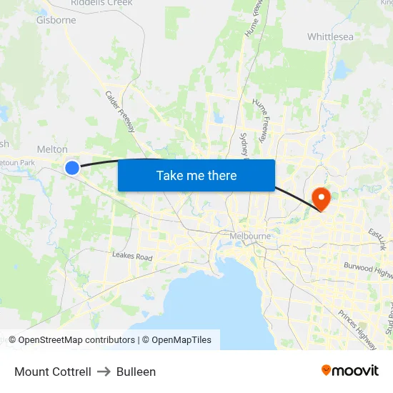 Mount Cottrell to Bulleen map