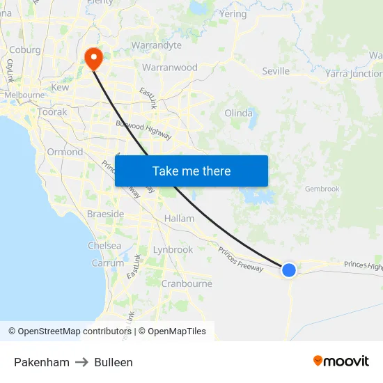 Pakenham to Bulleen map