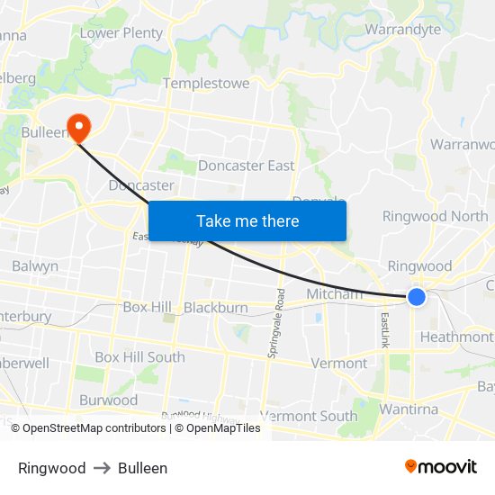 Ringwood to Bulleen map