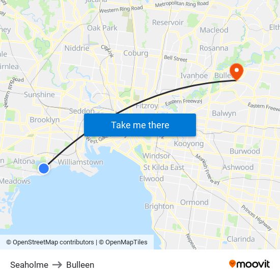 Seaholme to Bulleen map