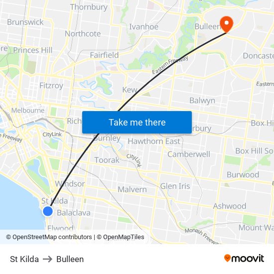 St Kilda to Bulleen map