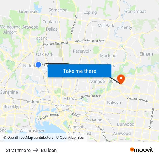 Strathmore to Bulleen map
