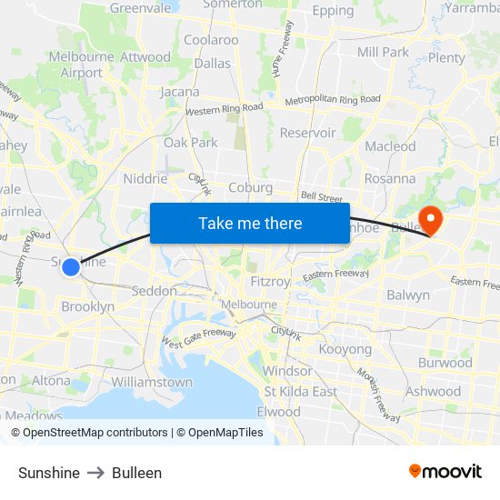 Sunshine to Bulleen map