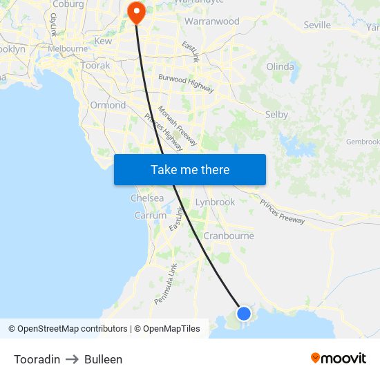 Tooradin to Bulleen map