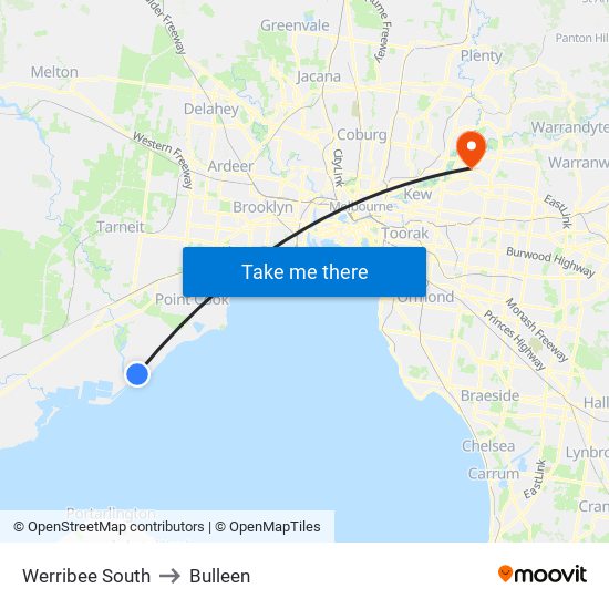 Werribee South to Bulleen map