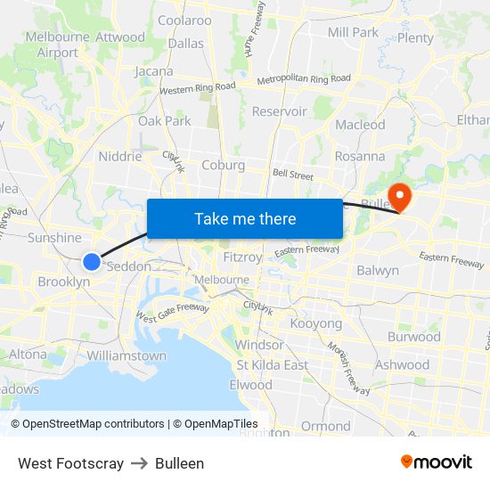 West Footscray to Bulleen map