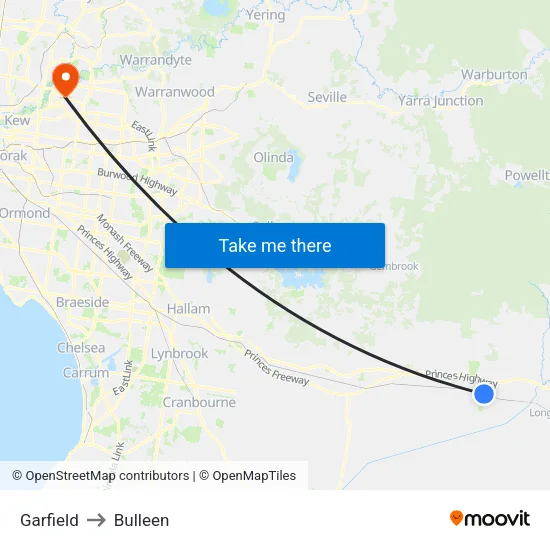 Garfield to Bulleen map