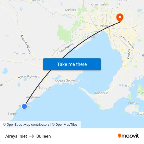 Aireys Inlet to Bulleen map