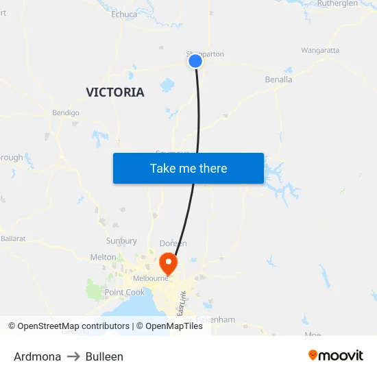 Ardmona to Bulleen map