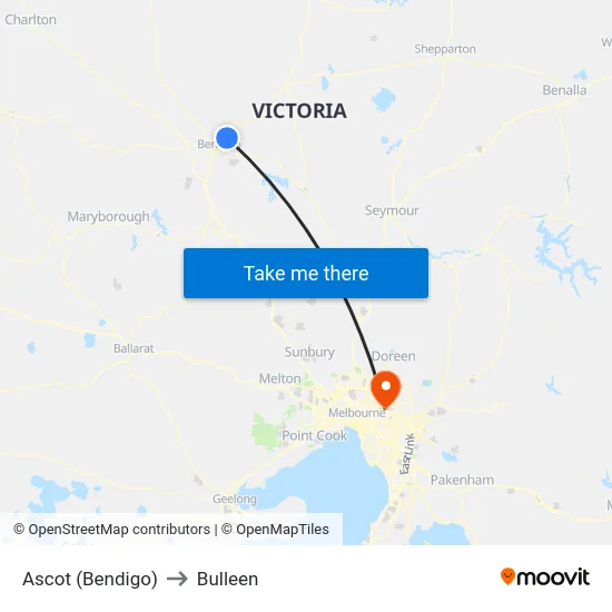 Ascot (Bendigo) to Bulleen map