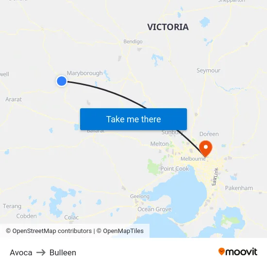 Avoca to Bulleen map