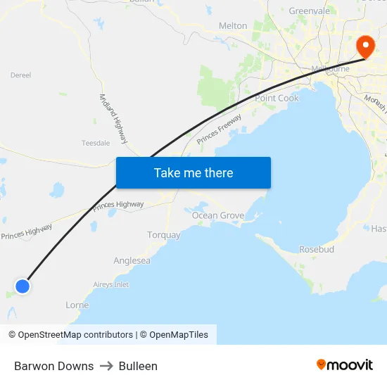 Barwon Downs to Bulleen map
